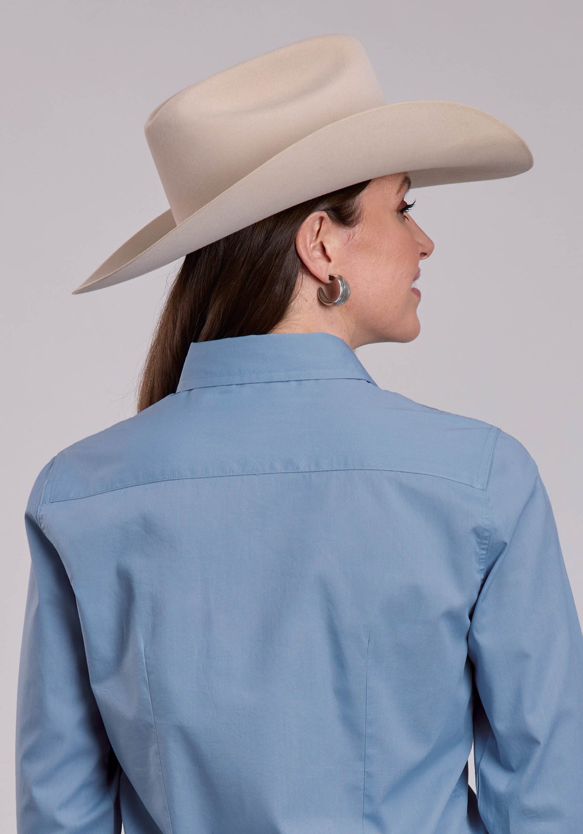 Roper Womens Roper Solid Poplin Chambray Blue Long Sleeve Snap Shirt