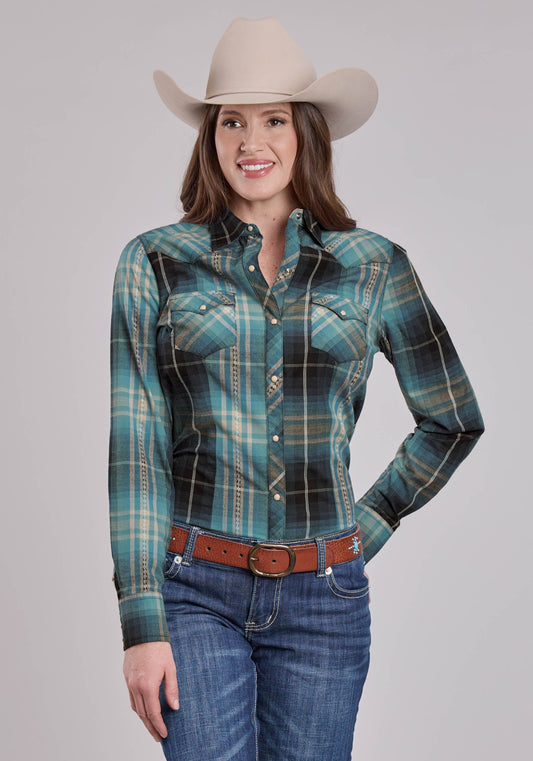 Roper Womens Long Sleeve Snap Aztec Dobby Western Shirt