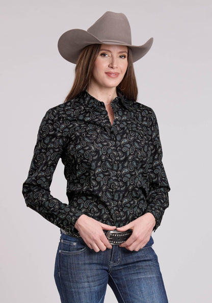 Roper Womens Long Sleeve Snap Paisley Stamps Western Shirt