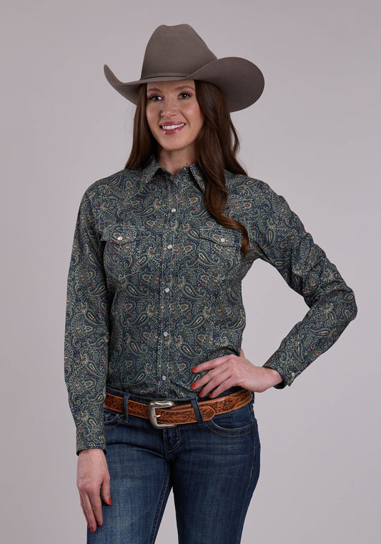 Roper Womens Long Sleeve Snap Forest Paisley Western Shirt