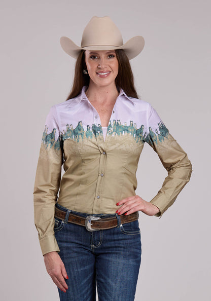 Roper Womens Roper Run Wild Border Long Sleeve Snap Shirt