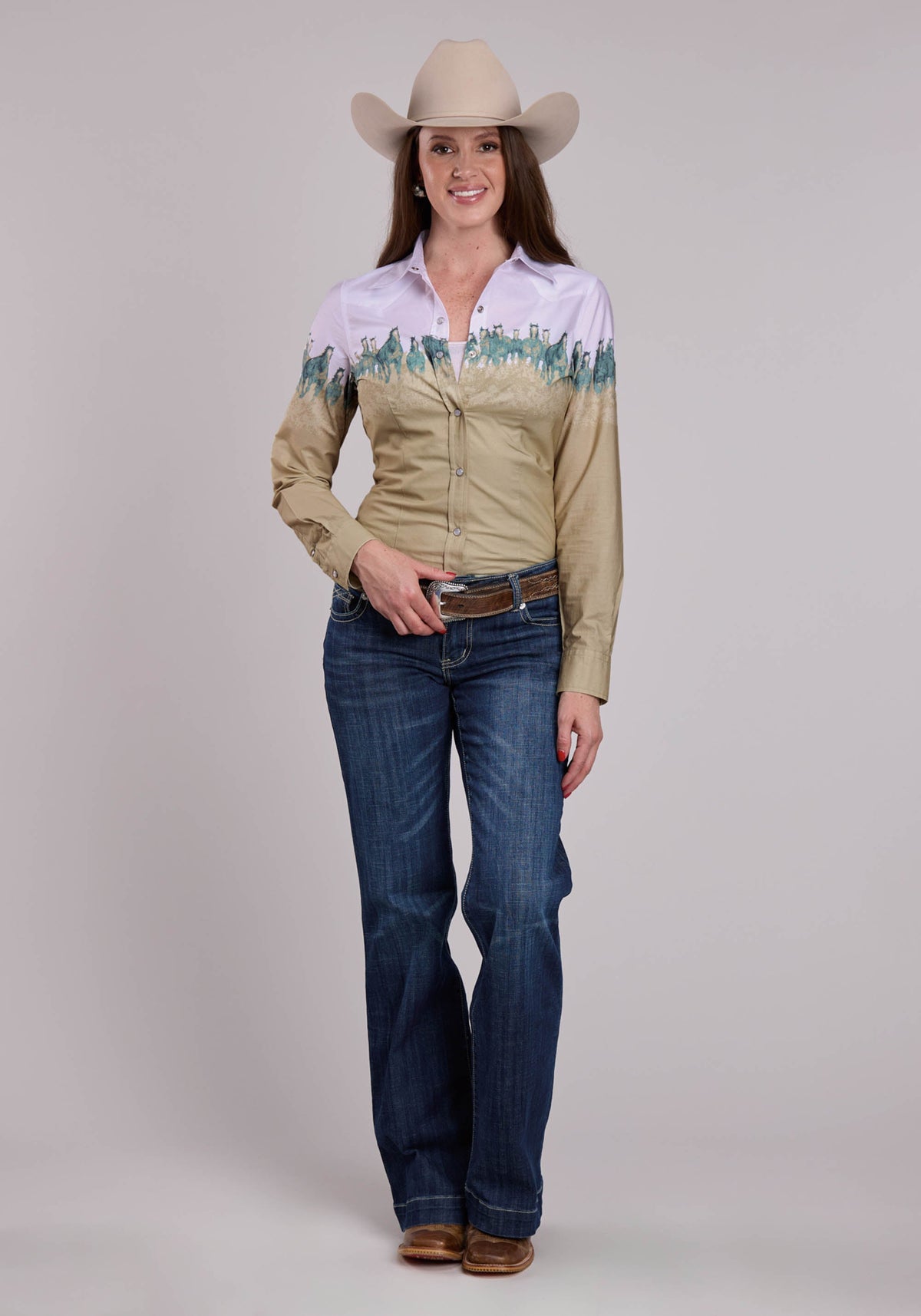 Roper Womens Roper Run Wild Border Long Sleeve Snap Shirt