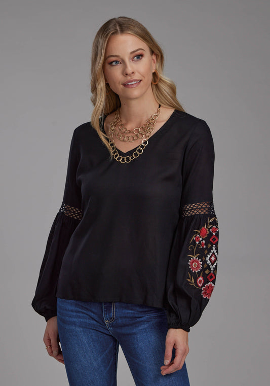 Roper Womens Solid Rayon Challis Blouse Long Sleeve Pullover Western Shirt