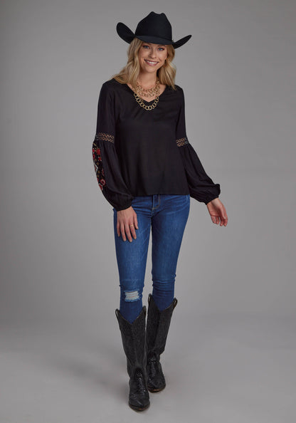 Roper Womens Solid Rayon Challis Blouse Long Sleeve Pullover Western Shirt