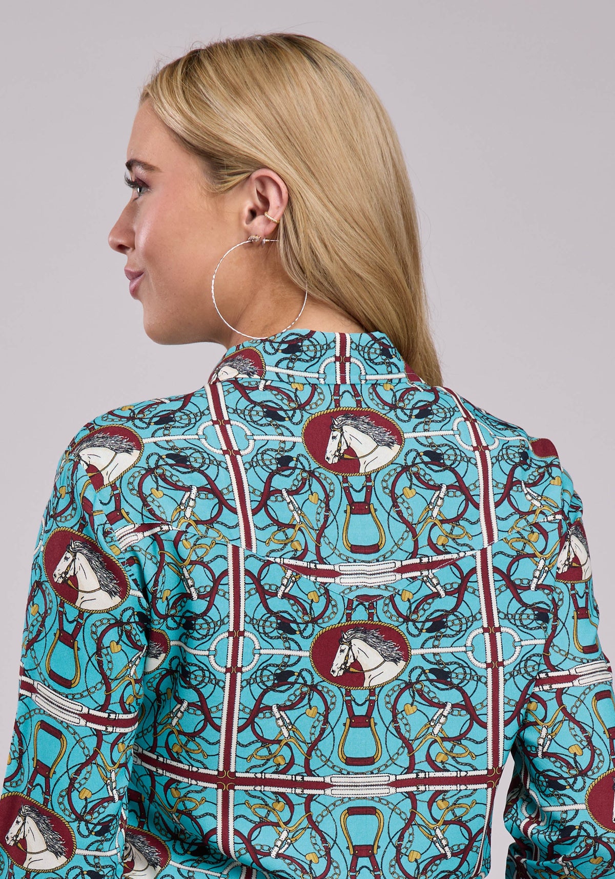 Roper Womens Long Sleeve Snap Scarf Print Rayon Western Blouse Western Shirt