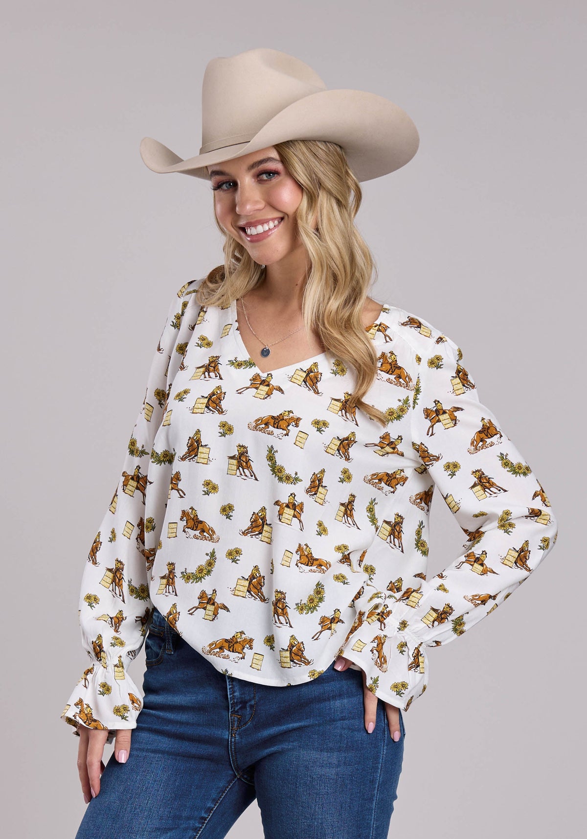 Roper Womens Roper Racers Printed Rayon Long Sleeve Shirt