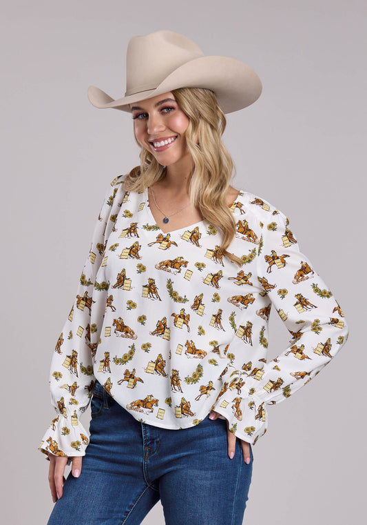 Roper Womens Roper Racers Printed Rayon Long Sleeve Shirt