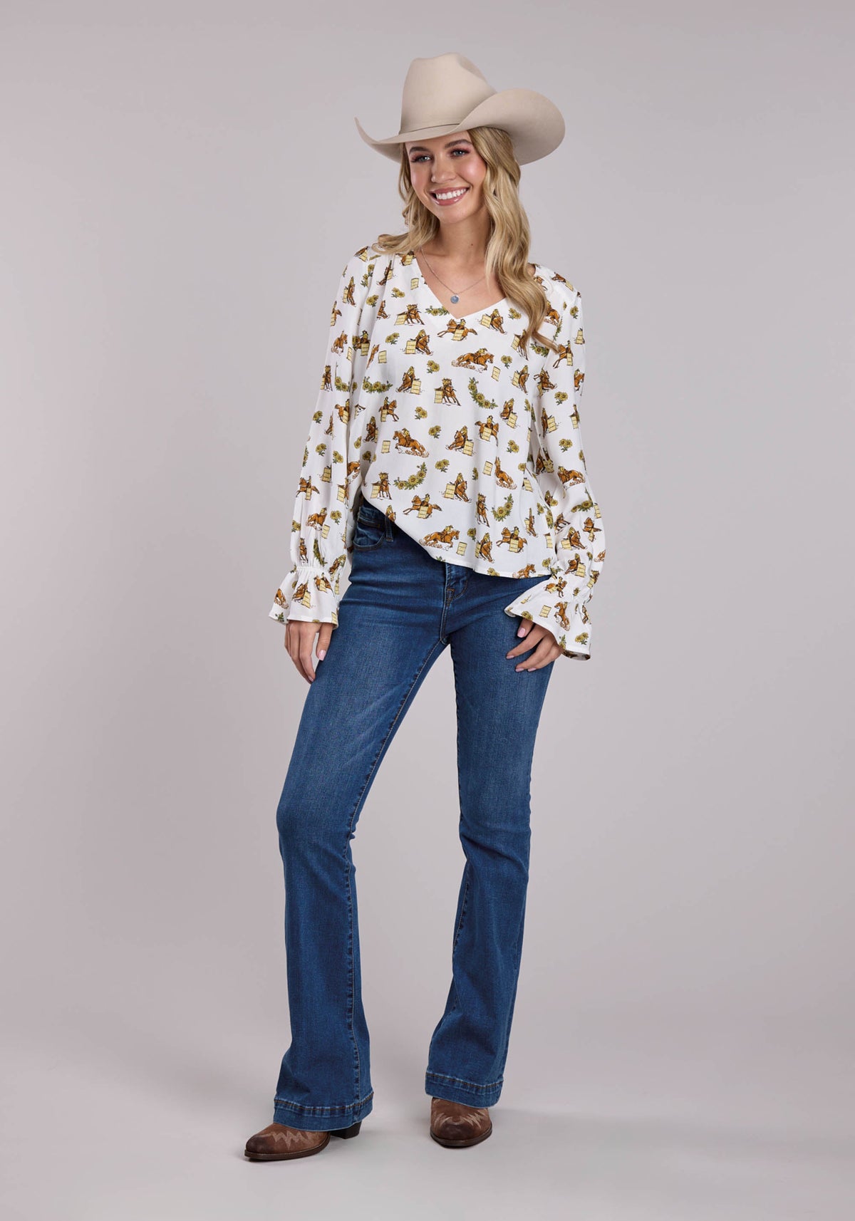 Roper Womens Roper Racers Printed Rayon Long Sleeve Shirt