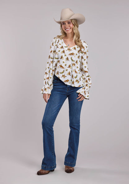 Roper Womens Roper Racers Printed Rayon Long Sleeve Shirt