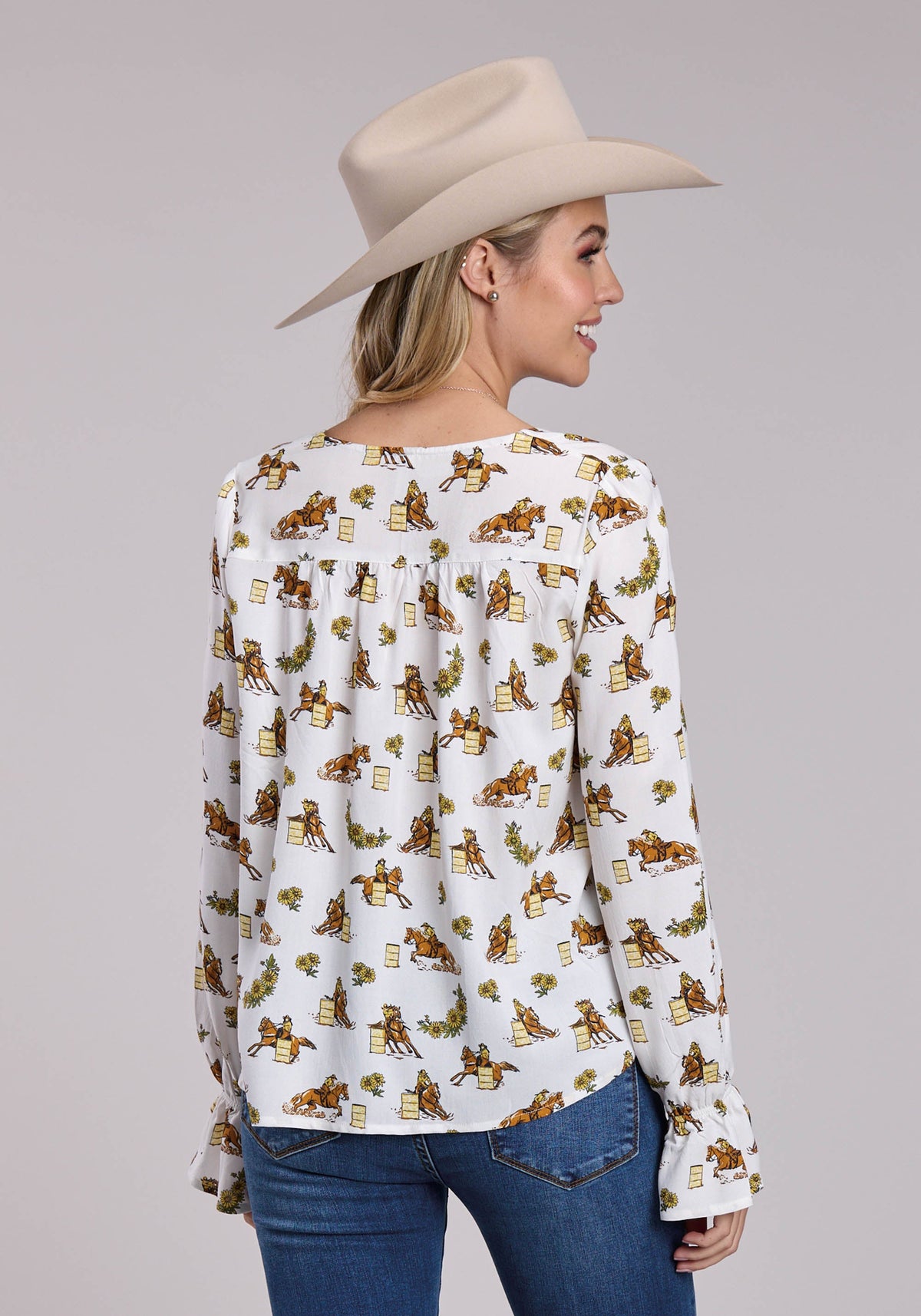 Roper Womens Roper Racers Printed Rayon Long Sleeve Shirt