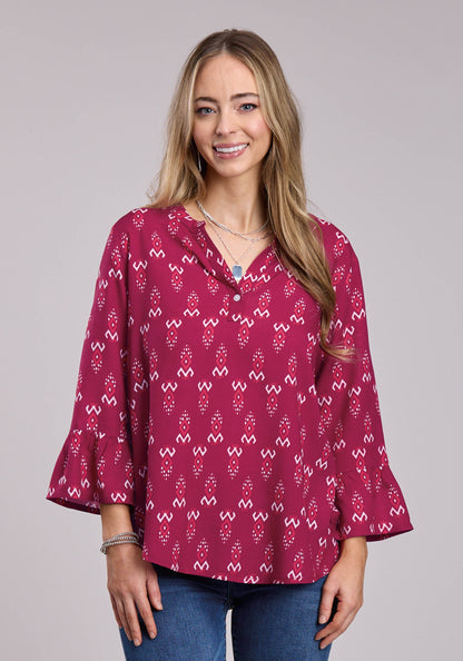 Roper Womens Roper Raspberry Printed Rayon Long Sleeve Button Shirt
