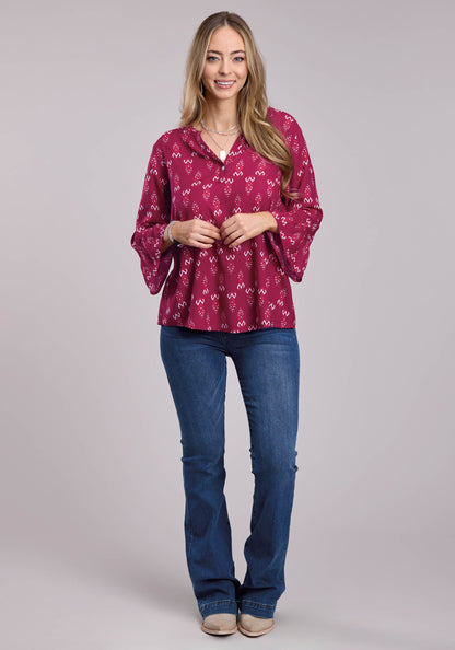 Roper Womens Roper Raspberry Printed Rayon Long Sleeve Button Shirt