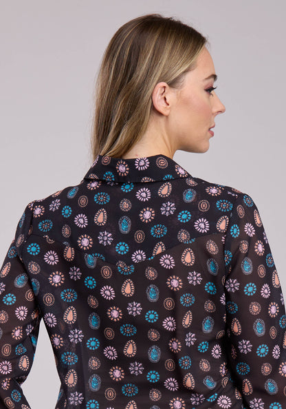 Roper Womens Roper Black Concho Print Long Sleeve Snap Shirt
