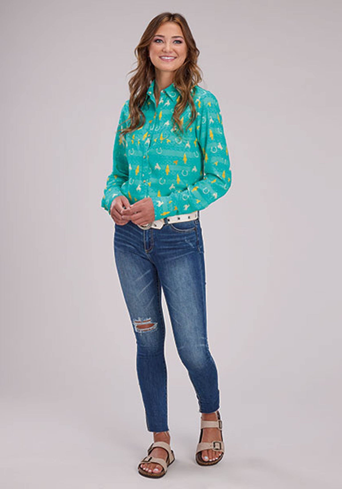 Roper Womens Vintage Aztec Print Western Blouse Long Sleeve Snap Western Shirt