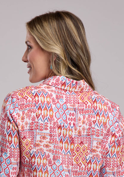 Roper Womens Roper Aztec Patchwork Long Sleeve Snap Shirt