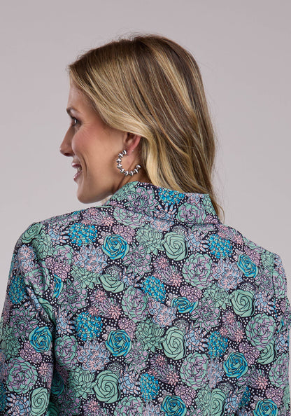 Roper Womens Roper Poly Crepe Print Long Sleeve Snap Shirt