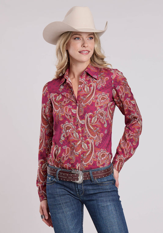 Roper Womens Long Sleeve Snap Rasp Paisley Bandana Print Rayon Western Shirt