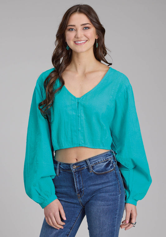Roper Womens Cotton Seer Sucker Blouse Long Sleeve Button Western Shirt