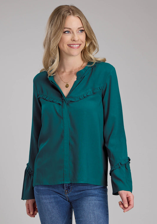 Roper Womens Rayon Challis Peasant Blouse Long Sleeve Button Western Shirt