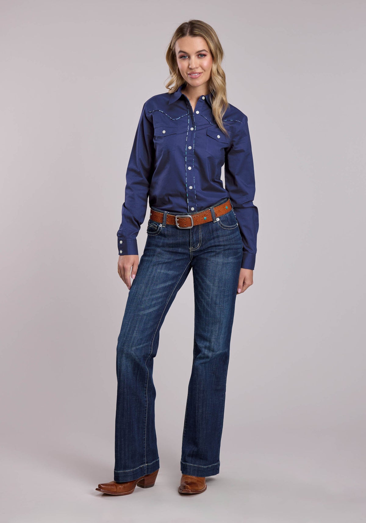 Roper Womens Roper Solid Cotton Western Blouse