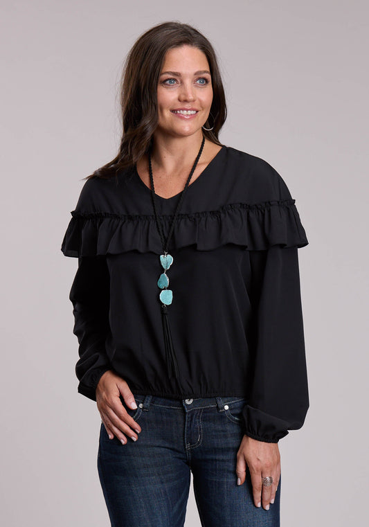 Roper Womens Roper Black Vneck Western Blouse