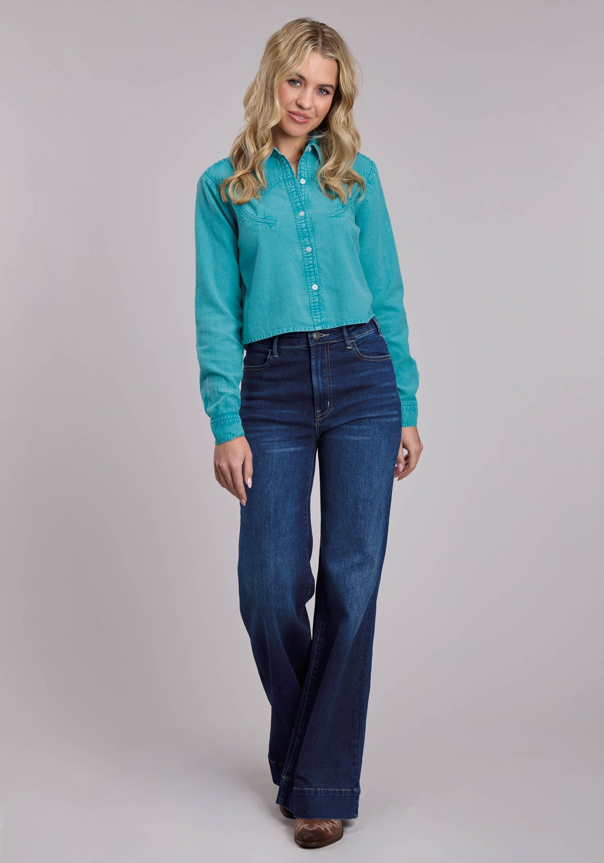 Roper Womens Roper Cotton Twill Cropped Western Blouse