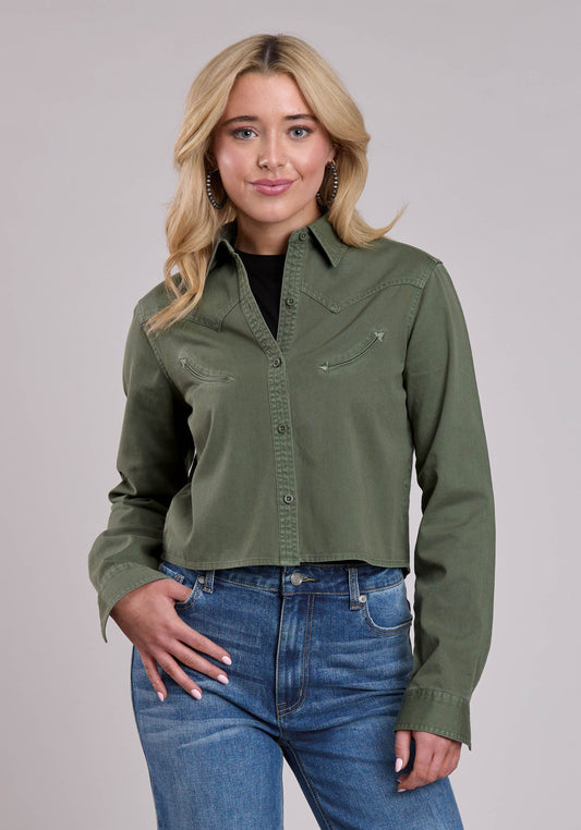 Roper Womens Long Sleeve Button Loden Pigment Dyed Wester Shirt Western Shirt
