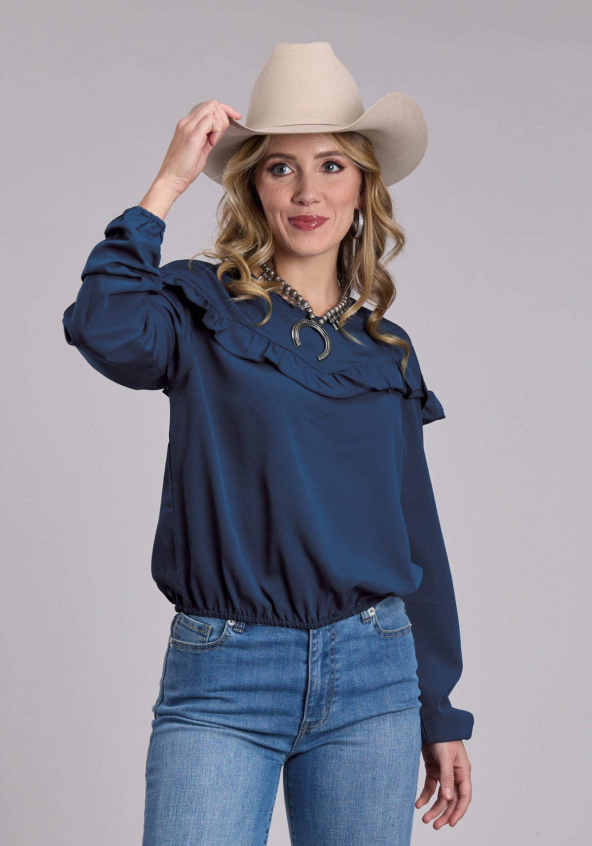 Roper Womens Roper Navy V Neck Western Blouse