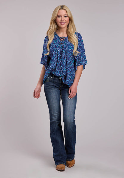 Roper Womens Roper Blue Aztec Peasant Blouse