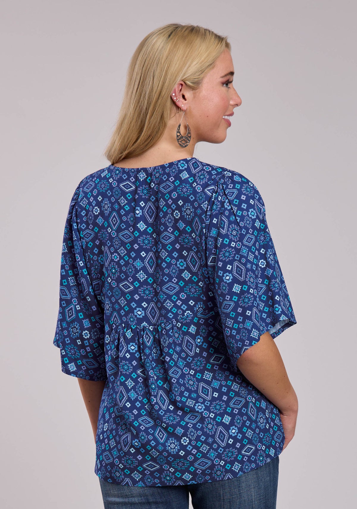 Roper Womens Roper Blue Aztec Peasant Blouse