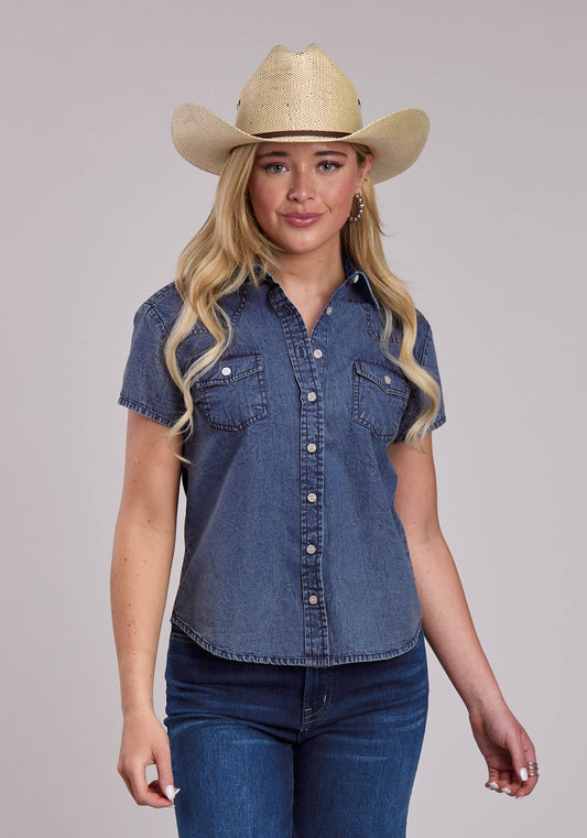 Roper Womens Roper Blue Denim Western Blouse