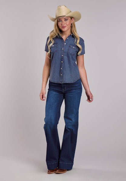 Roper Womens Roper Blue Denim Western Blouse