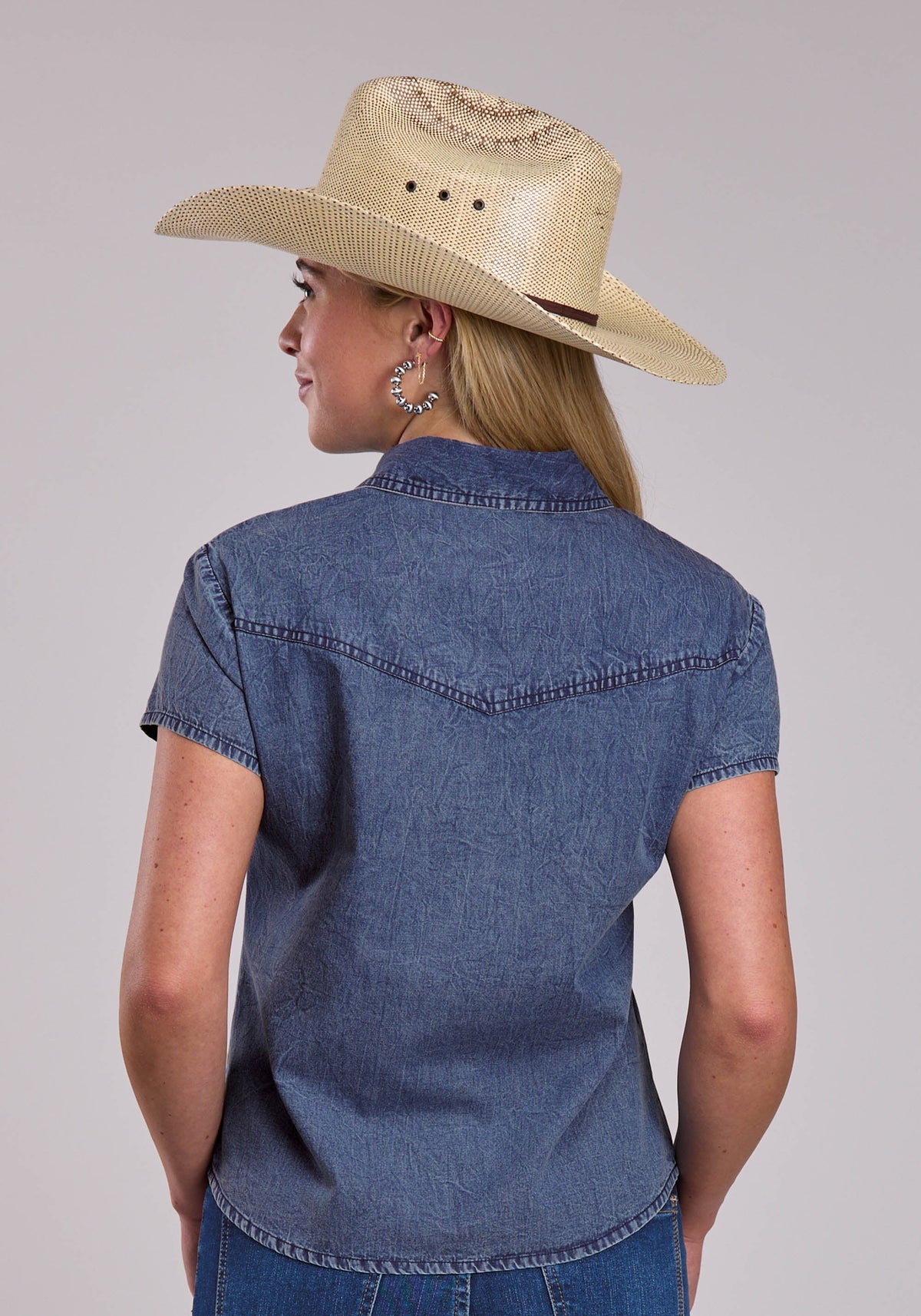 Roper Womens Roper Blue Denim Western Blouse