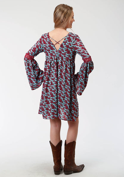Roper Womens Red And Blue Printed Dress