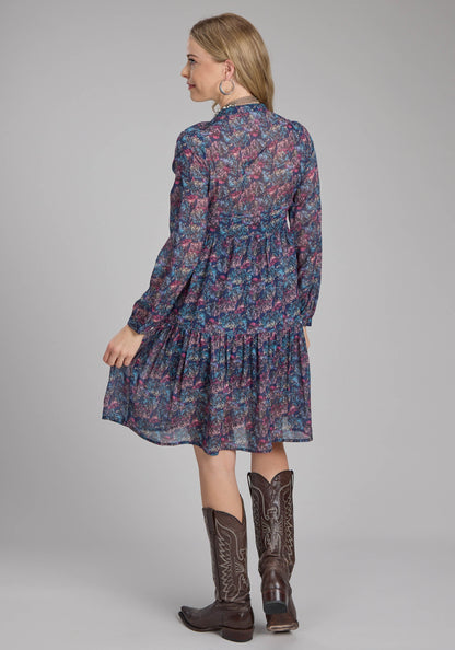 Roper Womens "gem Floral" Print Georgette Long Sleeve Dress Button Dress
