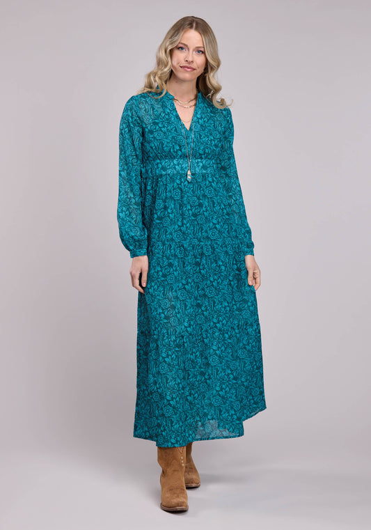 Roper Womens Long Sleeve Dress Button Tooled Floral Print Poly Georgette Western