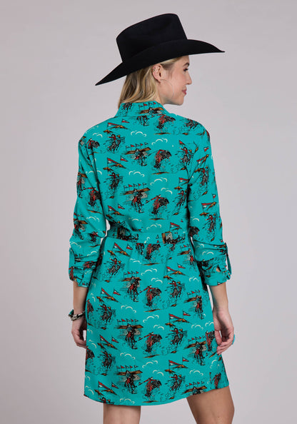 Roper Womens Roper Retro Rodeo Print Shirt Long Sleeve Dress