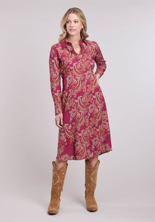 Roper Womens Long Sleeve Dress Button Rasp Paisley Bandana Print Rayon Western Dr