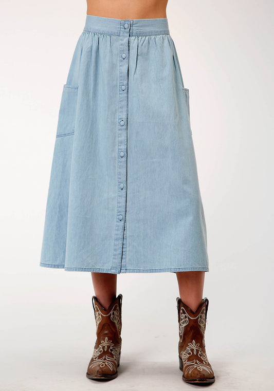 Roper Womens Light Blue Denim Long Denim Skirt
