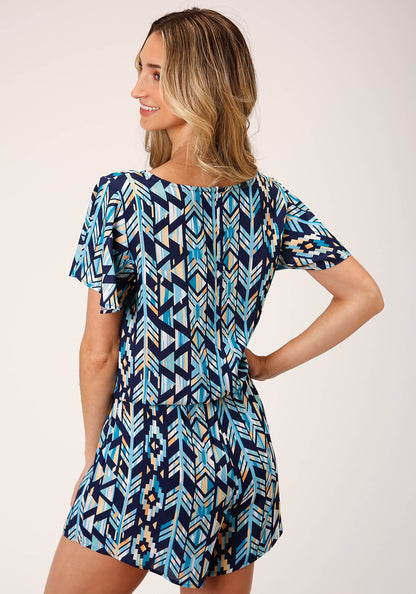 Roper Womens Modern Aztec Print Short Sleeve Romper