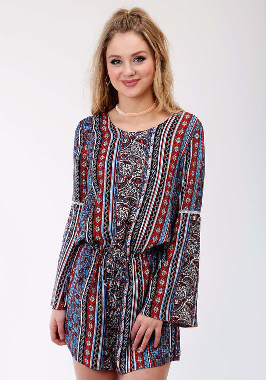 Roper Womens Multicolored Paisley Stripe Romper