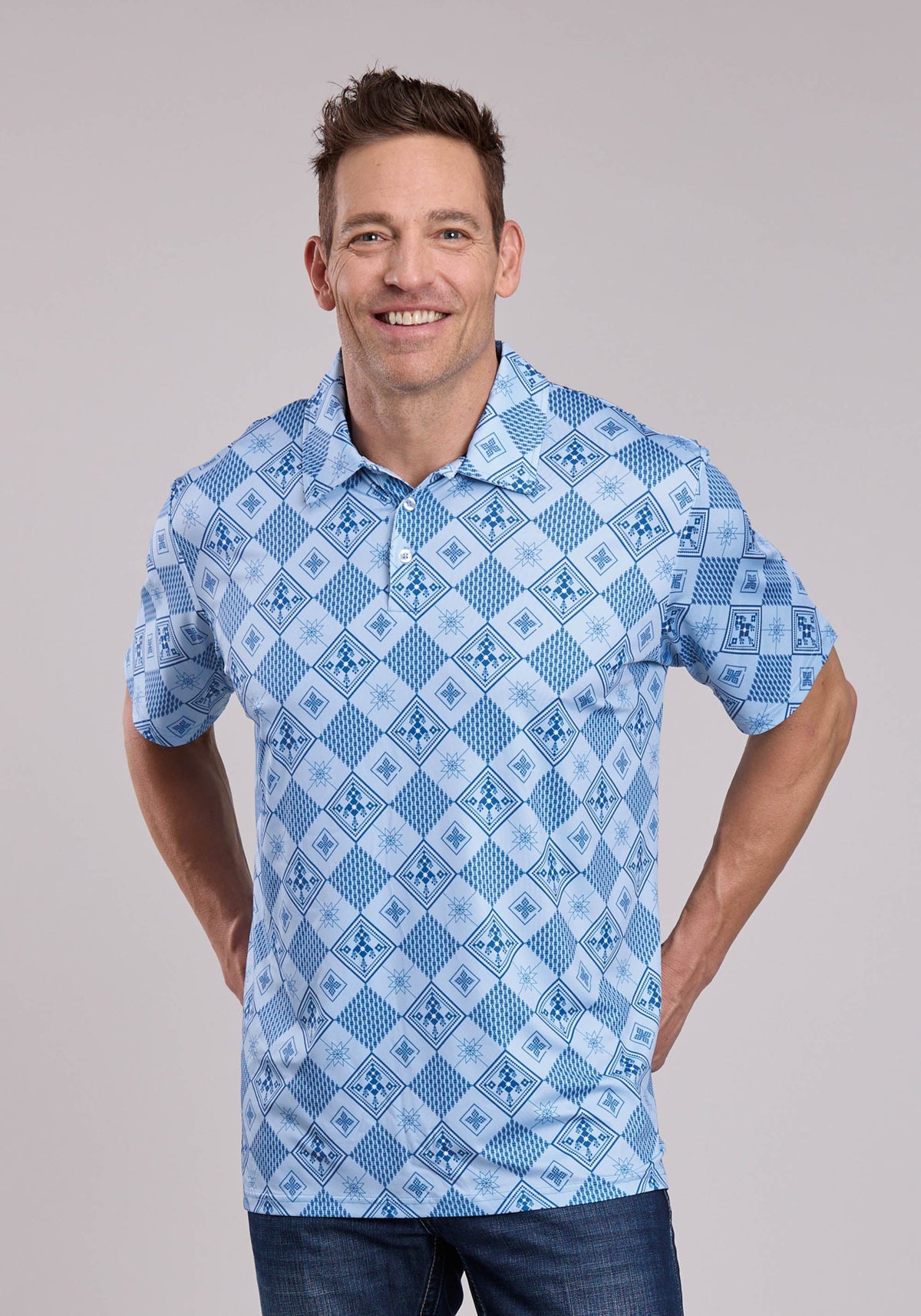 Roper Mens Roper Retro Diamonds Print Short Sleeve Shirt