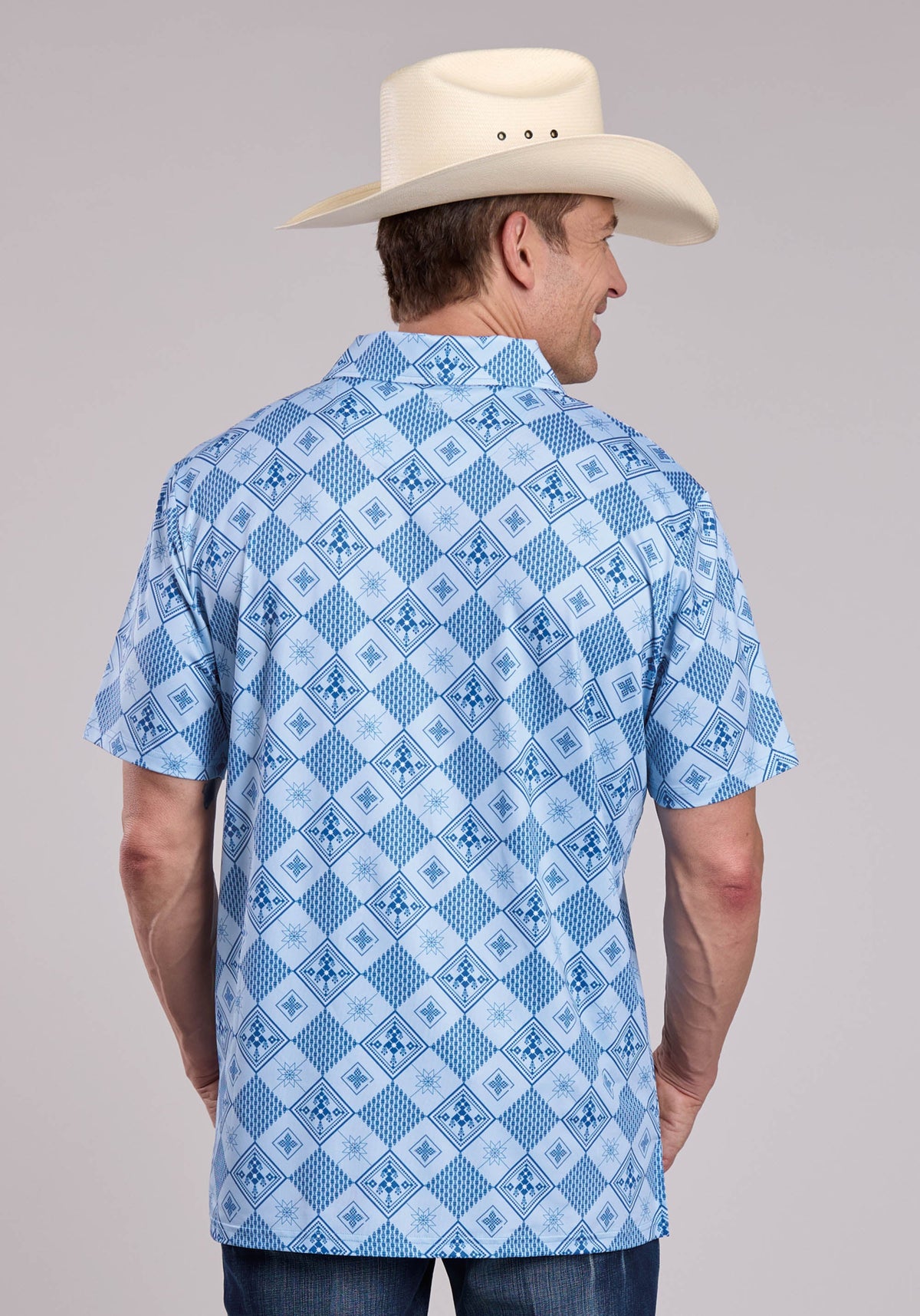 Roper Mens Roper Retro Diamonds Print Short Sleeve Shirt