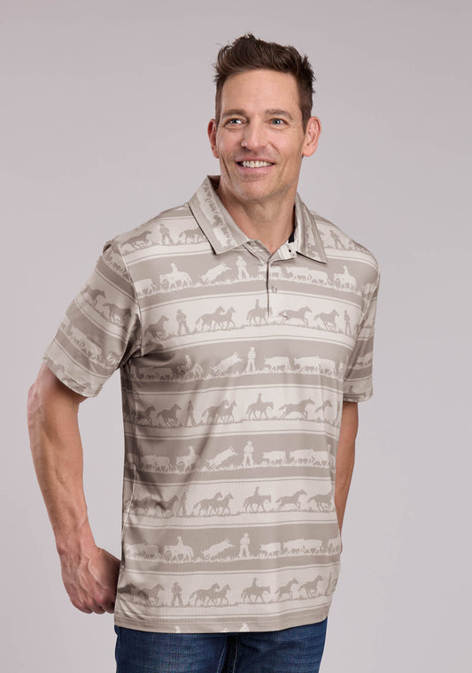 Roper Mens Roper Cowboy Rugby Print Short Sleeve Shirt