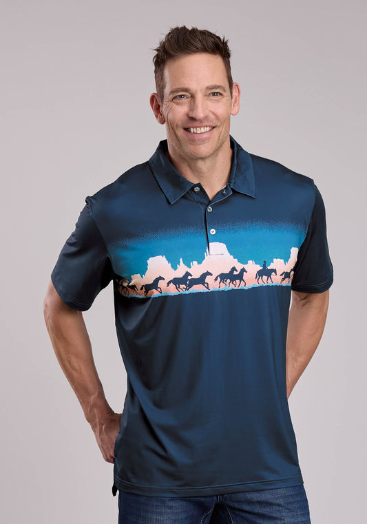 Roper Mens Roper Mesa Border Print Short Sleeve Shirt