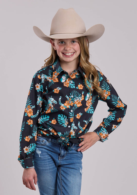 Roper Girls Roper Hawaiian Print Long Sleeve Shirt