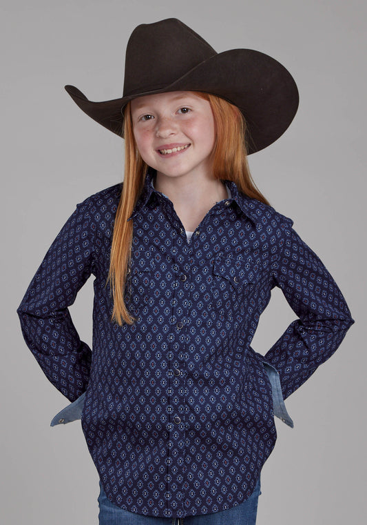 Roper Girls Aztecs Print Long Sleeve Snap Western Shirt