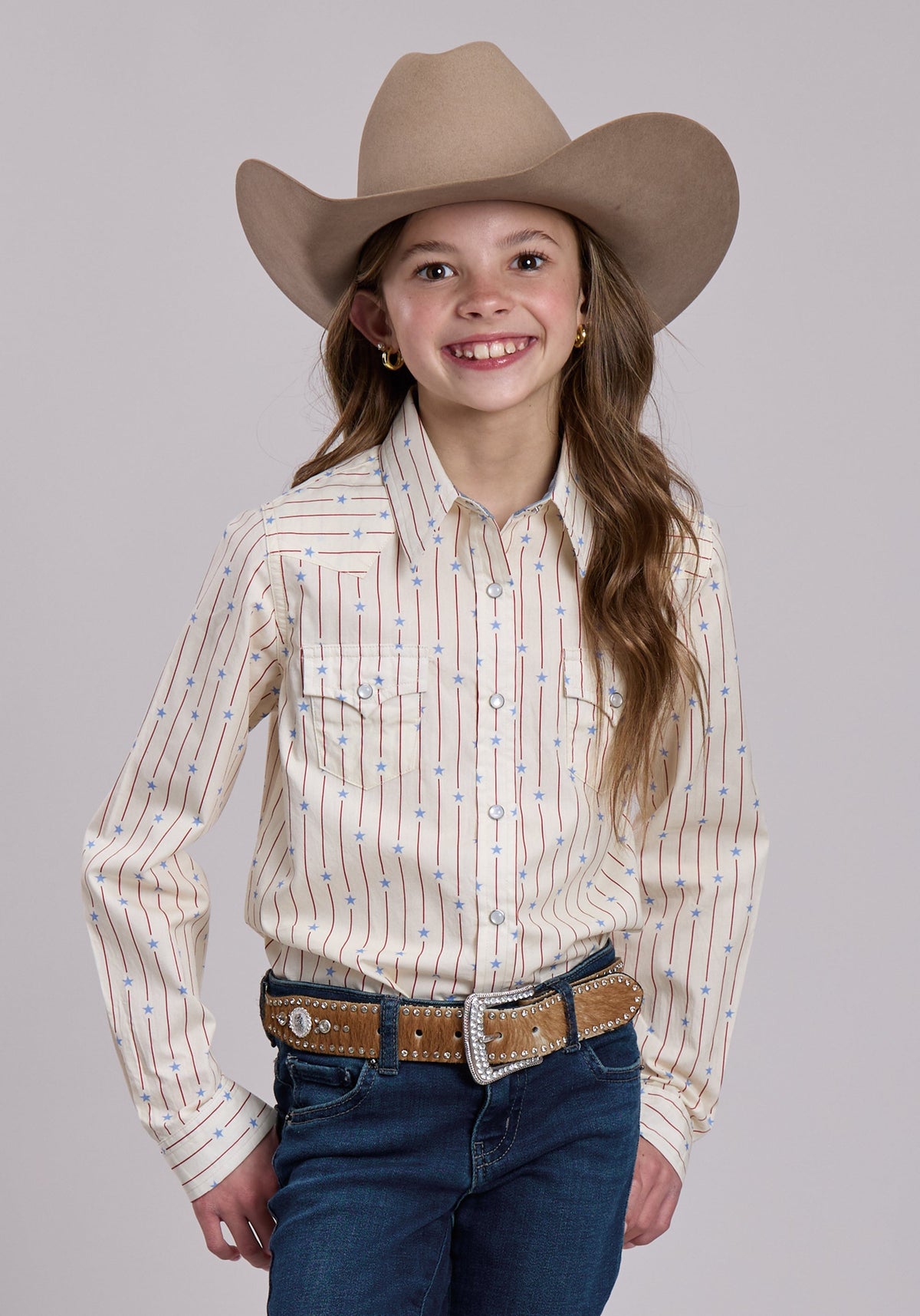 Roper Girls Roper Stars And Stripes Print Long Sleeve Shirt