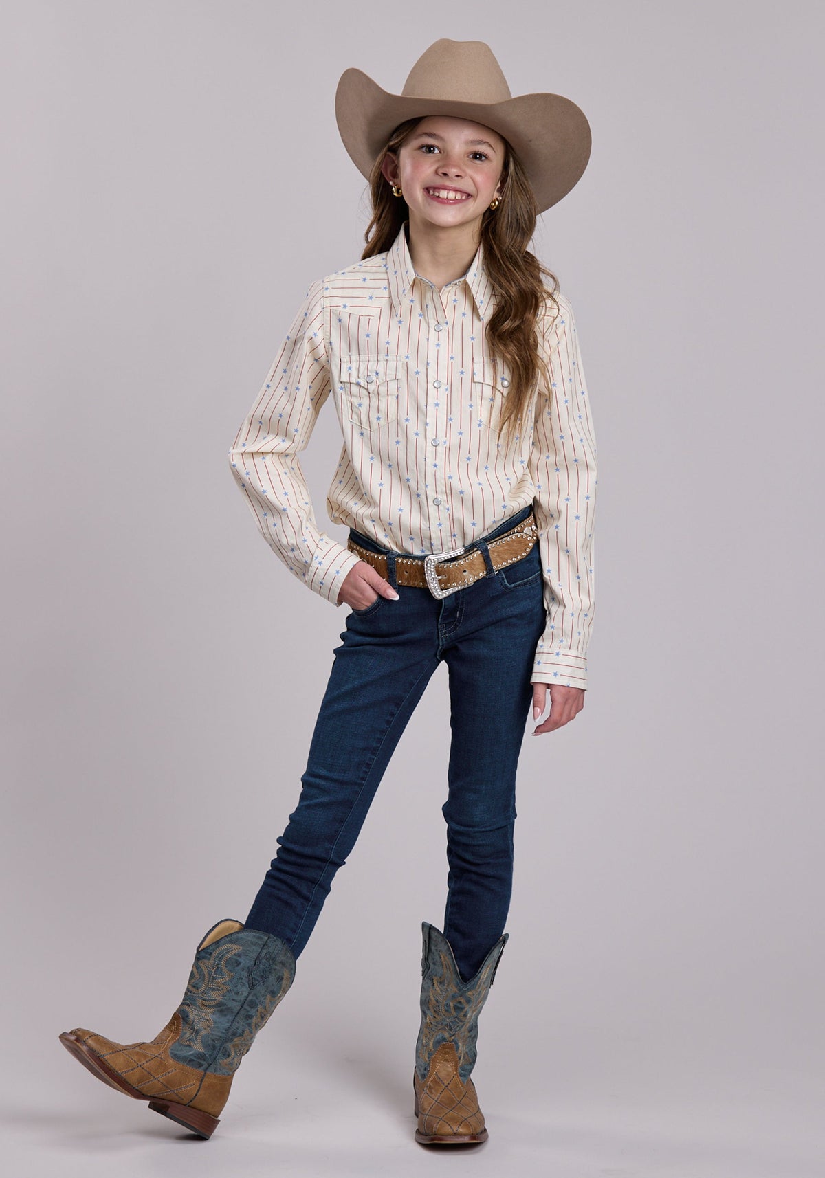 Roper Girls Roper Stars And Stripes Print Long Sleeve Shirt