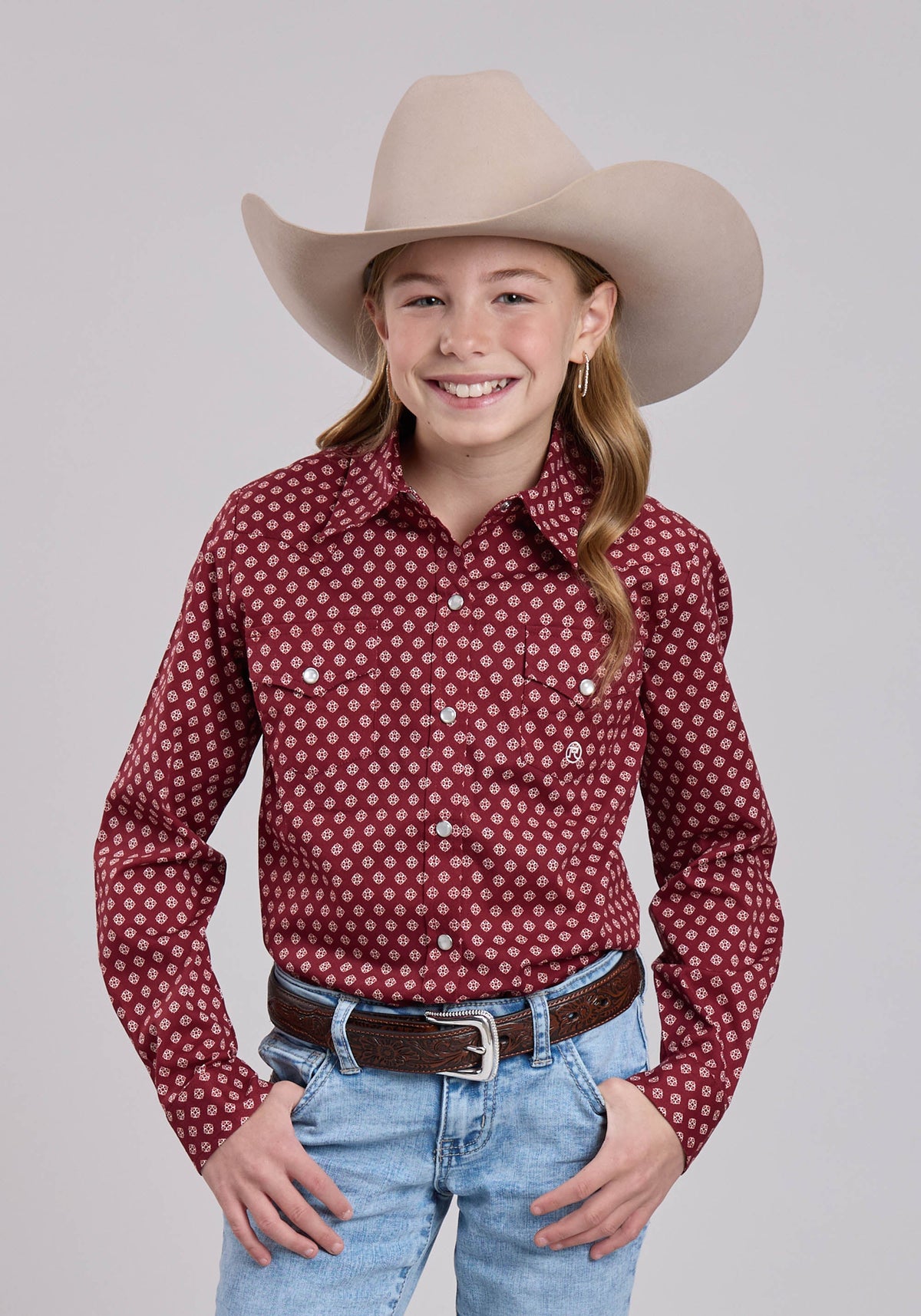 Roper Girls Roper Red Stretch Foulard Long Sleeve Shirt